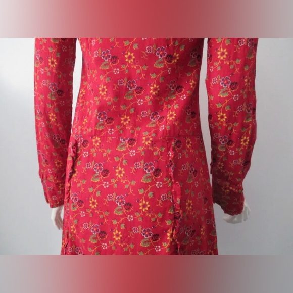 Free People Red Floral Long Sleeve Bohemian Dress Size-S - Picture 6 of 7